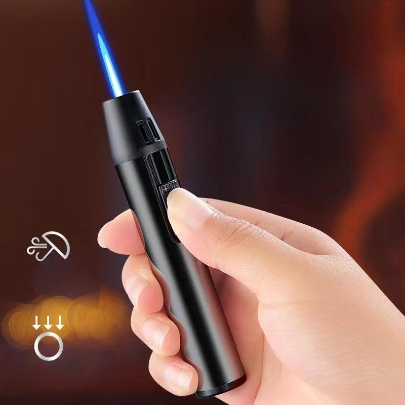 Pen Metal Lighter Mini Spray Gun Inflatable Windproof Butane Gas Lighter Adjustable Straight Shot Blue Flame Cigarette Tools - Miami beauty1