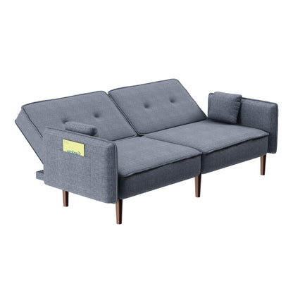 Futon Sofa bed with Solid Wood Leg in Grey Fabric - Miami beauty1