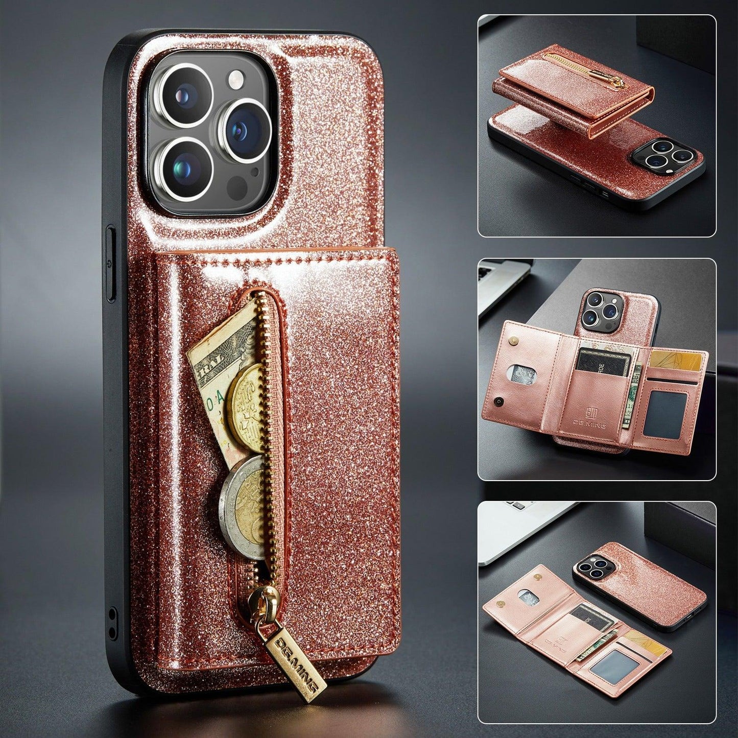 M3 For iPhone 14 Pro Max Glitter Wallet Protective Case iPhone 14 Pro Two In One Magnetic Phone Case - Miami beauty1