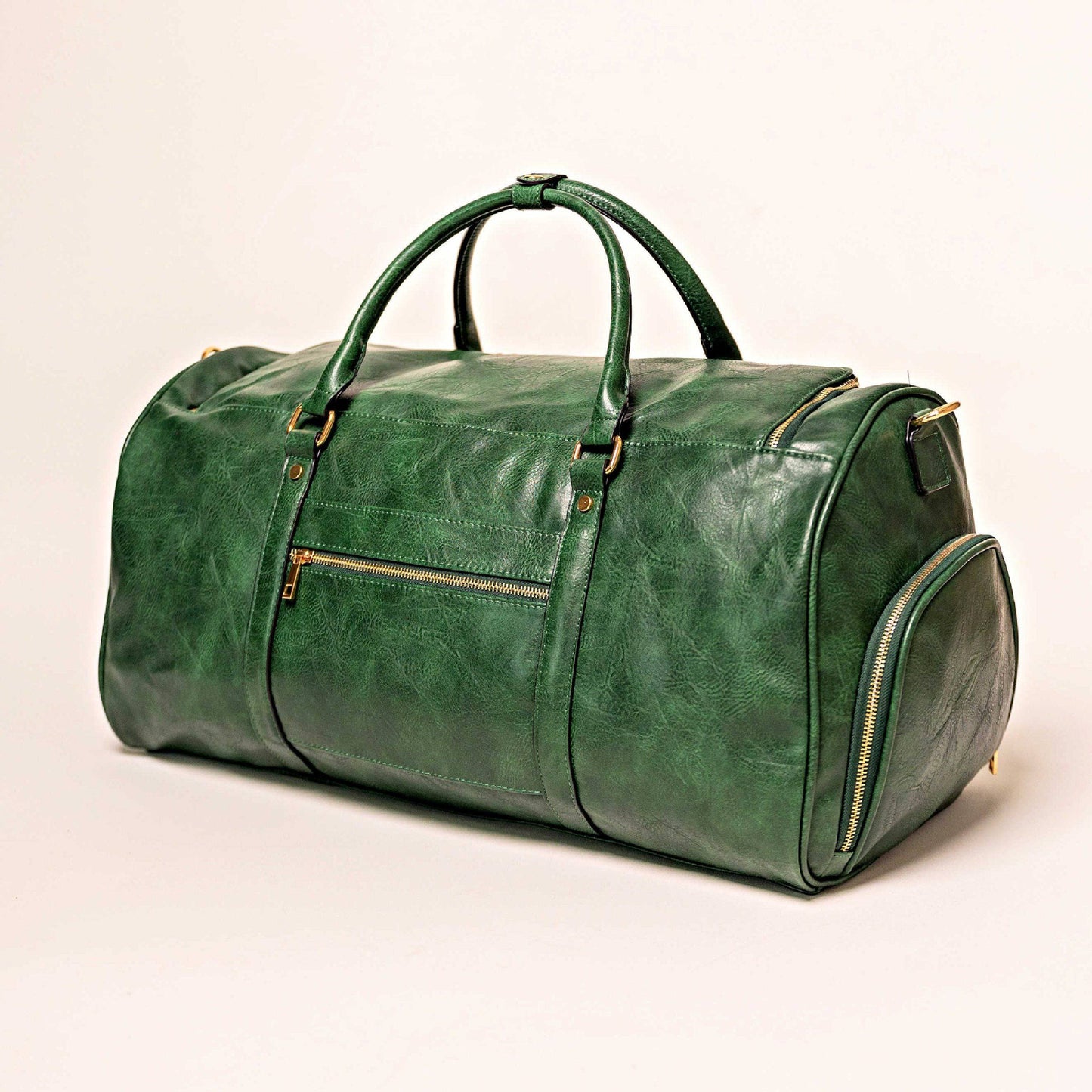 Emerald Green Leather Weekender Duffle Bag