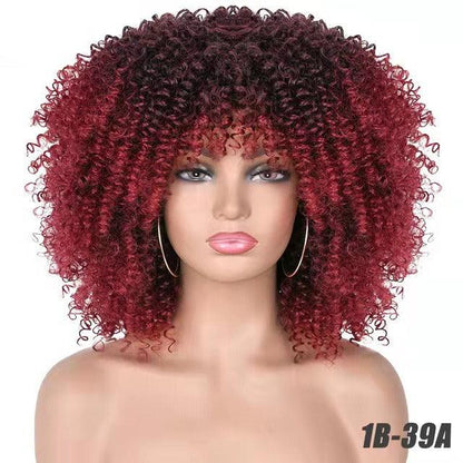 Female Hair African Small Curly Hair Explosion Head Black Chemical Fiber Wig Full Head Set - Miami beauty1