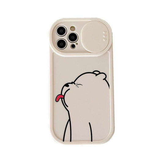 Sliding Window Phone Case Material Suitable for iPhone 15promax Protective Case Apple 14 Cartoon Painted Tongue Bears - Miami beauty1