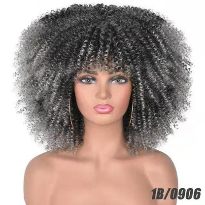 Female Hair African Small Curly Hair Explosion Head Black Chemical Fiber Wig Full Head Set - Miami beauty1