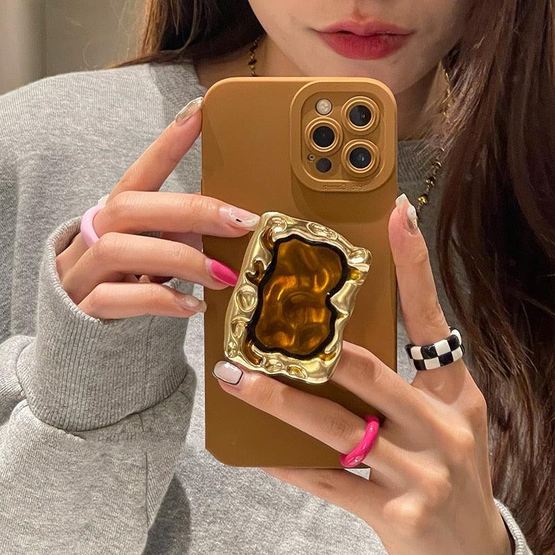 Korea Vintage Metal Ring Holder Stand Silicone Phone Case For iPhone 13 Pro Max 12 11 XS XR X 8 7 Plus SE Luxury Cover - Miami beauty1