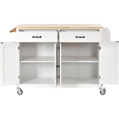 Kitchen Island Cart with Solid Wood Top and Locking Wheels 54.3 Inch Width (White) - Miami beauty1