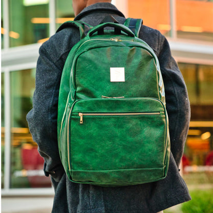 Emerald Green Leather 2 Bag Set (Commuter Backpack and Duffle)