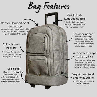 Grey Leather Carry-On Patented Roller Bag (Only 150 Made)