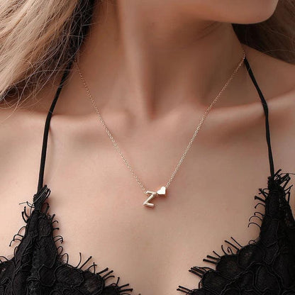 SUMENG Fashion Tiny Heart Dainty Initial Necklace Gold Silver Color Letter Name Choker Necklace For Women Pendant Jewelry Gift - Miami beauty1