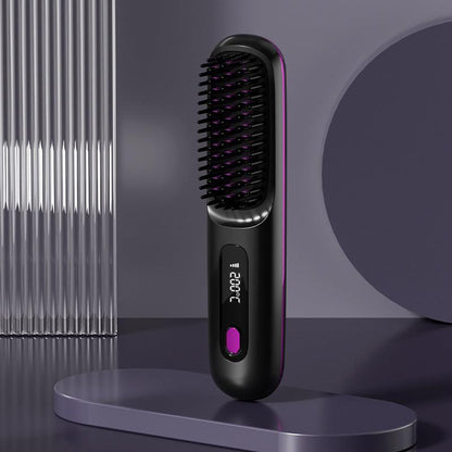 2 In 1 Straight Hair Comb Wireless Hair Straightener Brush Hair Fast Heating Portable Hot Curler USB Charging - Miami beauty1