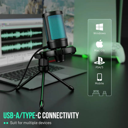 RGB Gaming Microphone with Tripod