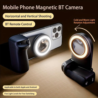 Magnetic Wireless phone Shutter Grip with Light Ring and Selfie Mirror