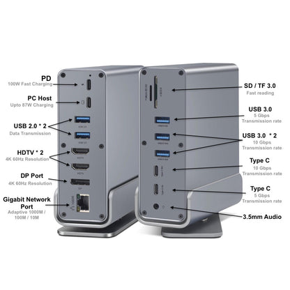 15 in 1 Type C Docking Stand Station Hub Supports Multiple Monitors