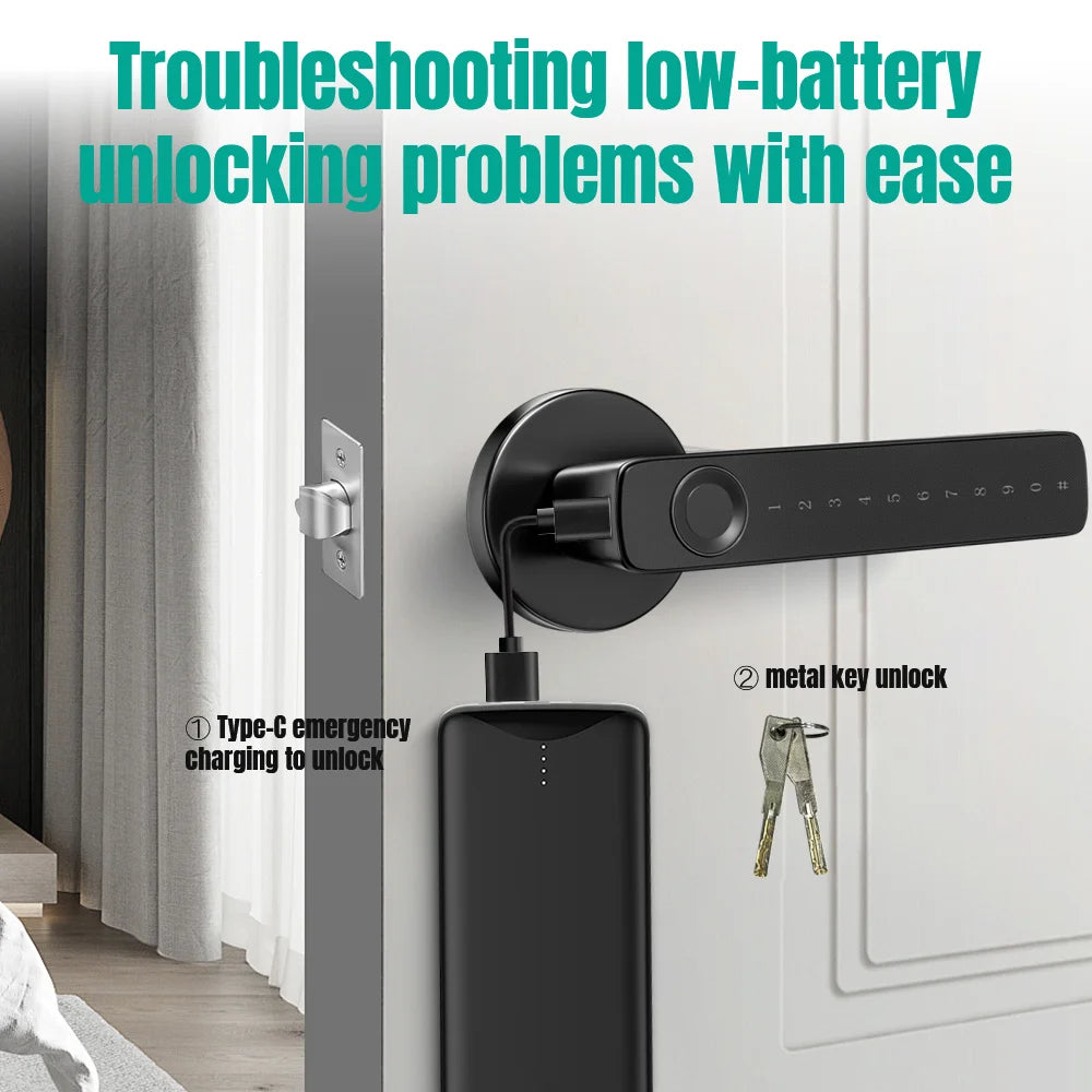 VBU Tuya Smart BLE Fingerprint Door Lock Digital Electronic Lock with Password/Key/Smart Life/ Tuya APP Unlock