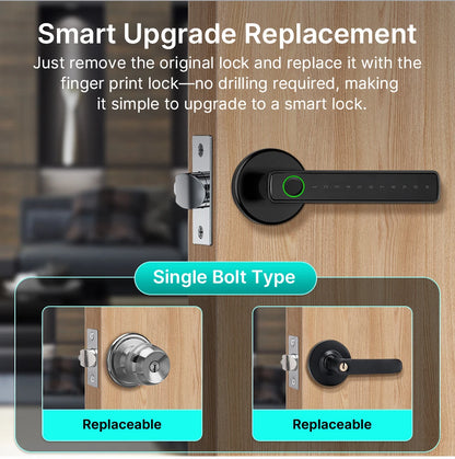 VBU Tuya Smart BLE Fingerprint Door Lock Digital Electronic Lock with Password/Key/Smart Life/ Tuya APP Unlock