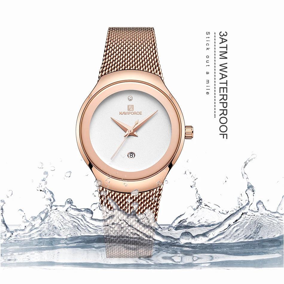 NAVIFORCE Watch Women Fashion Dress Quartz Watches Lady Stainless Steel Waterproof Wristwatch Simple Girl Clock Relogio Feminino - Miami beauty1