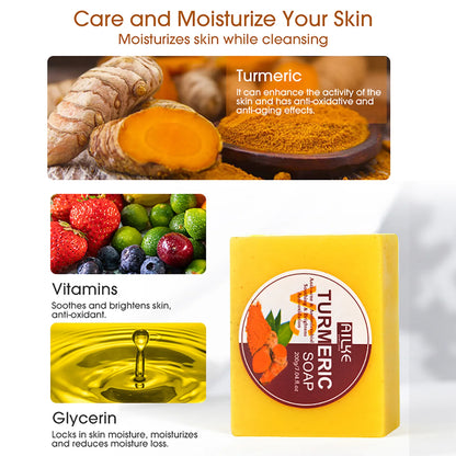 AILKE Natural Turmeric Soap for Face & Body, Lighten, Clean Stains, Brighten Skin Tone, Reduce Acne, Age Spot, Black Spot