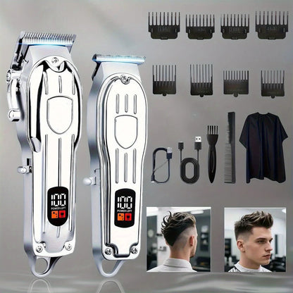 Professional Hair Clippers and Zero Gapped Trimmer for Men, Cordless Barber Clipper Kit,Rechargeable LCD Display Gifts