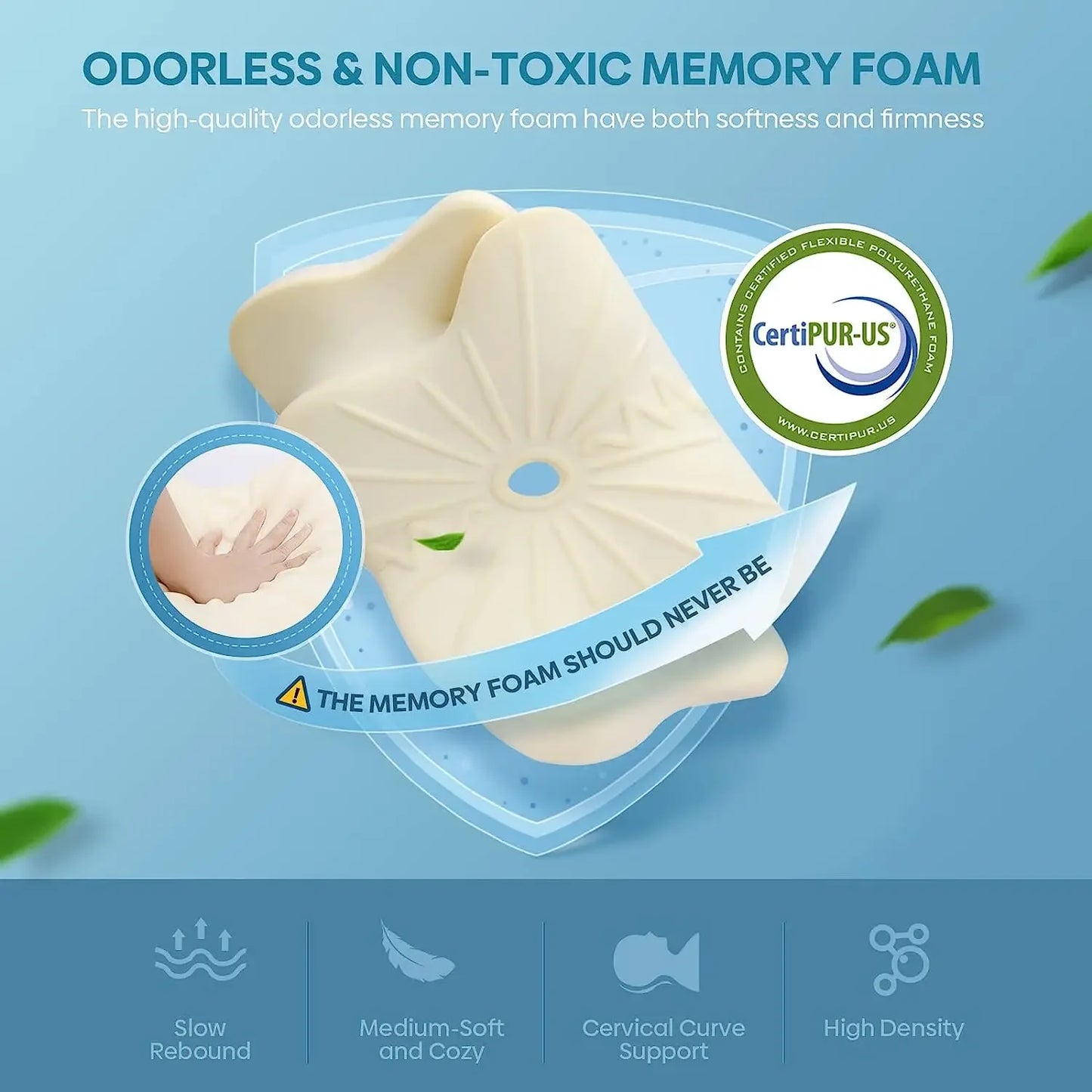 Odorless Orthopedic Memory Foam Neck Pillow Ergonomic Cervical Support for Neck And Shoulder Pain Relieving Sleeping Aid