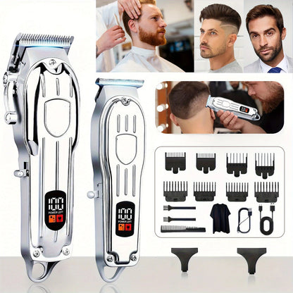 Professional Hair Clippers and Zero Gapped Trimmer for Men, Cordless Barber Clipper Kit,Rechargeable LCD Display Gifts