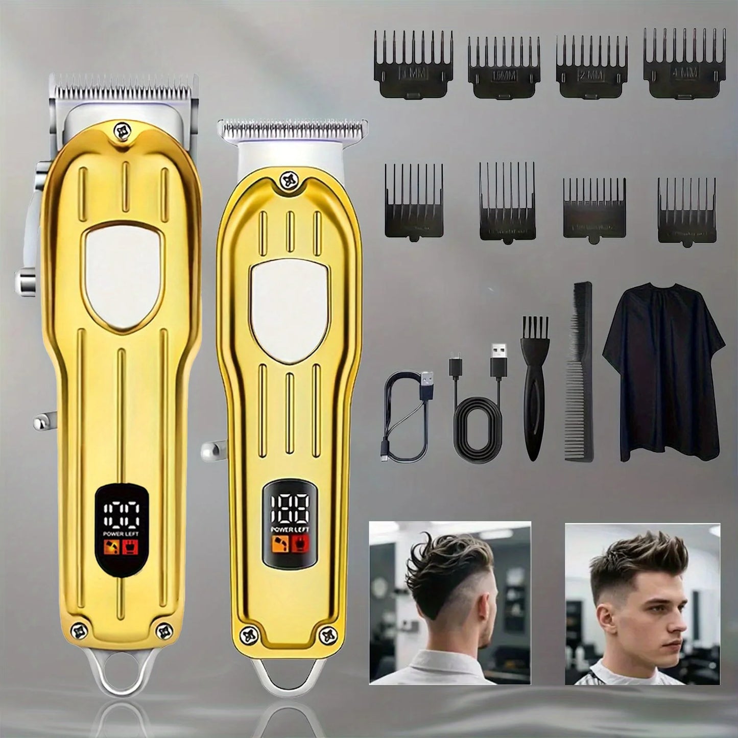 Professional Hair Clippers and Zero Gapped Trimmer for Men, Cordless Barber Clipper Kit,Rechargeable LCD Display Gifts