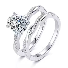 2.0 Carat Oval Cut Moissanite Engagement Ring Set 925 Sterling Sliver
