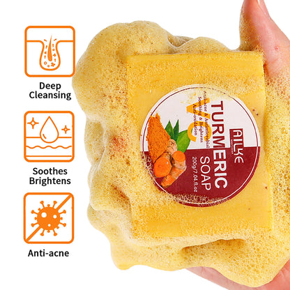 AILKE Natural Turmeric Soap for Face & Body, Lighten, Clean Stains, Brighten Skin Tone, Reduce Acne, Age Spot, Black Spot