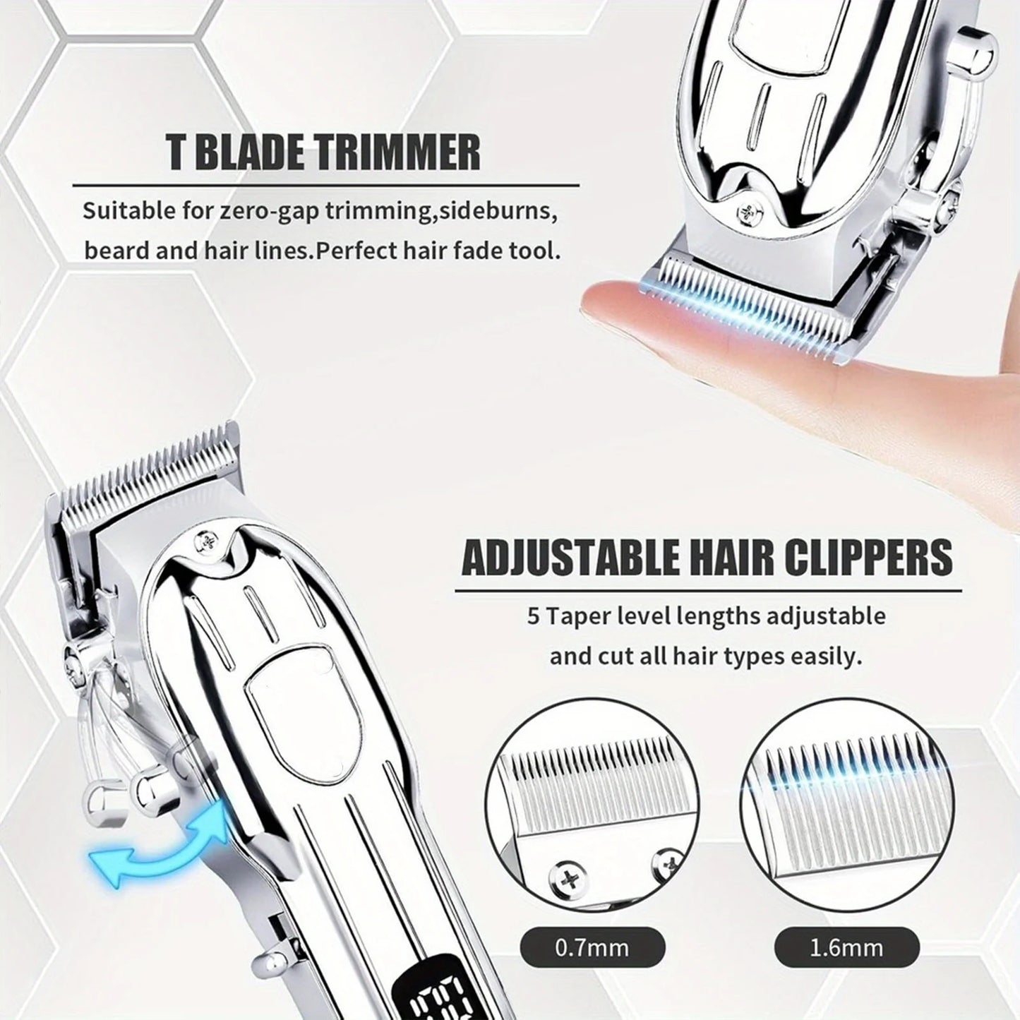Professional Hair Clippers and Zero Gapped Trimmer for Men, Cordless Barber Clipper Kit,Rechargeable LCD Display Gifts