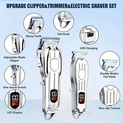 Professional Hair Clippers and Zero Gapped Trimmer for Men, Cordless Barber Clipper Kit,Rechargeable LCD Display Gifts