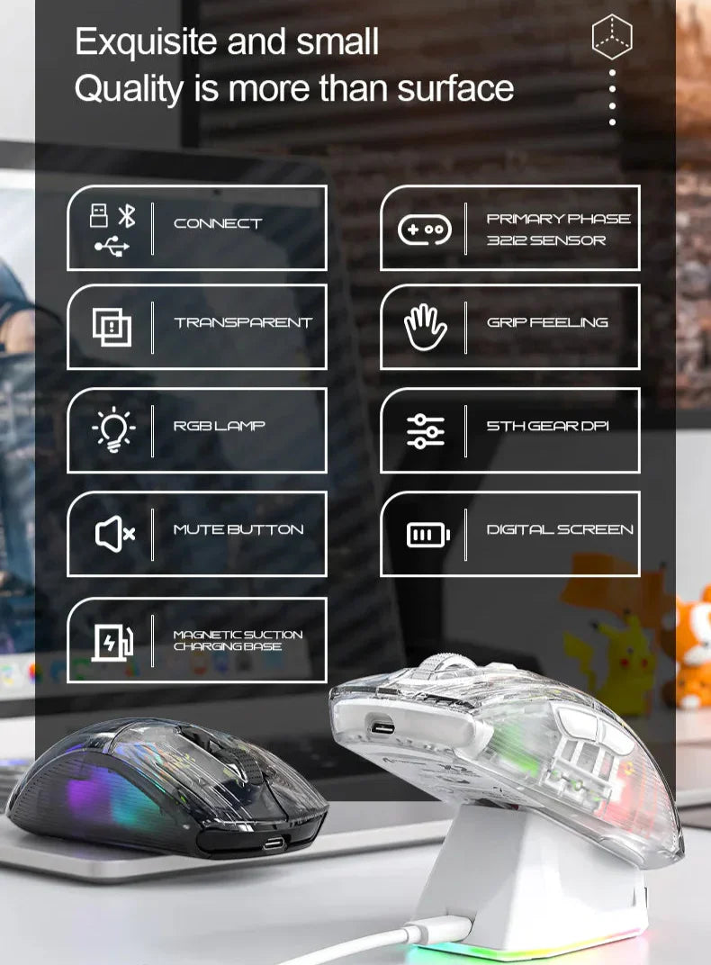RGB Dual Mode Bluetooth Wireless Transparent Mouse