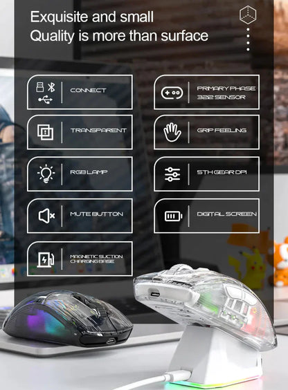 RGB Dual Mode Bluetooth Wireless Transparent Mouse