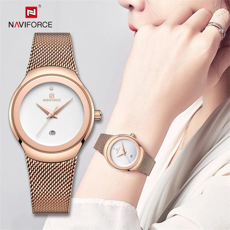 NAVIFORCE Watch Women Fashion Dress Quartz Watches Lady Stainless Steel Waterproof Wristwatch Simple Girl Clock Relogio Feminino - Miami beauty1