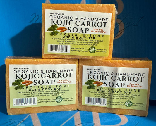 KOJIC CARROT SOAP ORGANIC HANDMADE FACE&BODY 3 BARS PURE OILS 137g - Miami beauty1