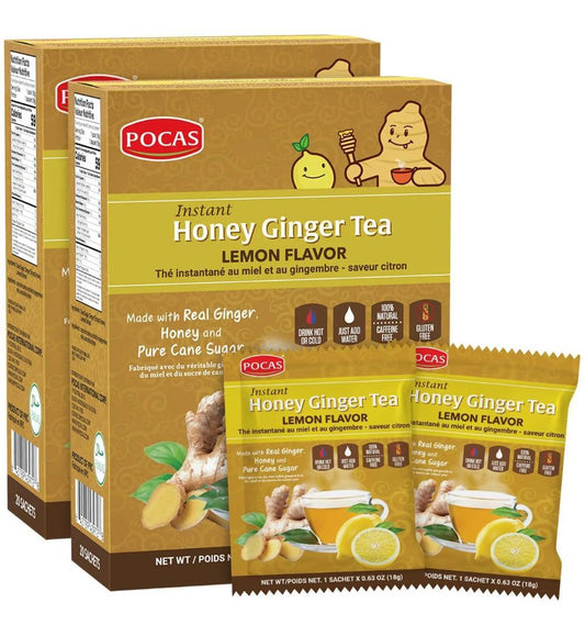 Pocas Ginseng flavor Instant Lemon Honey Ginger Tea -20sachets - Gluten Free - No Caffeine ✅ - Miami beauty1