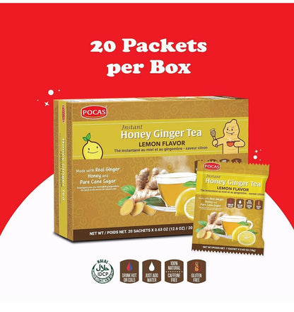 Pocas Ginseng flavor Instant Lemon Honey Ginger Tea -20sachets - Gluten Free - No Caffeine ✅ - Miami beauty1