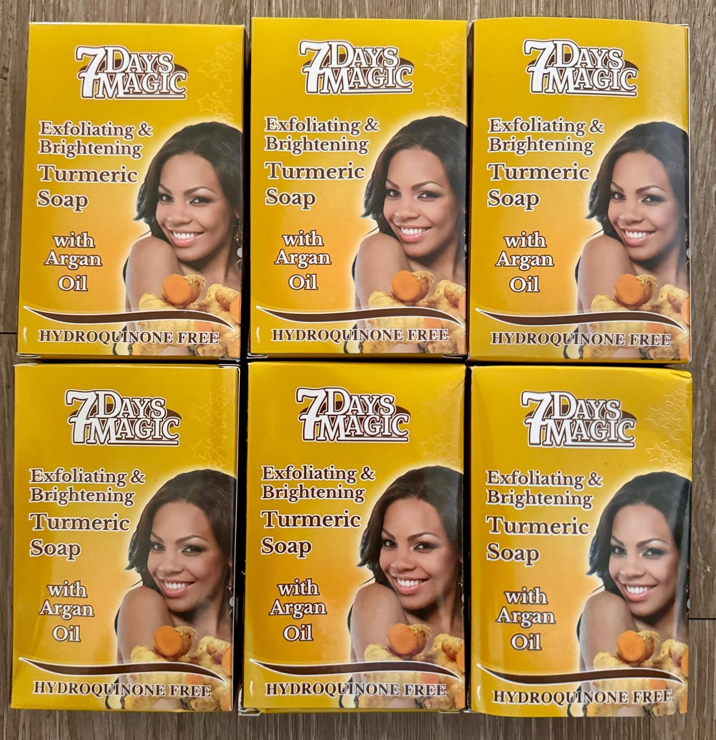 7DAYS MAGIC EXFOLIATING & BRIGHTENING TURMERIC SOAP WITH ARGAN OIL 6 BARS 200g - Miami beauty1