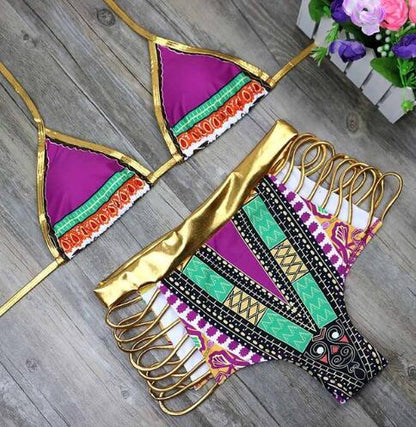 African Print Two-Pieces Bath Suits Bikini Set Sexy Geometric Swimwear Swimsuit - Miami beauty1