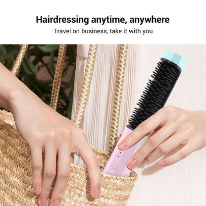 Straightening Comb Rechargeable Hair Wireless Straightener Curler Curling Straighten Dual-purpose Travel Portable USB Charging - Miami beauty1