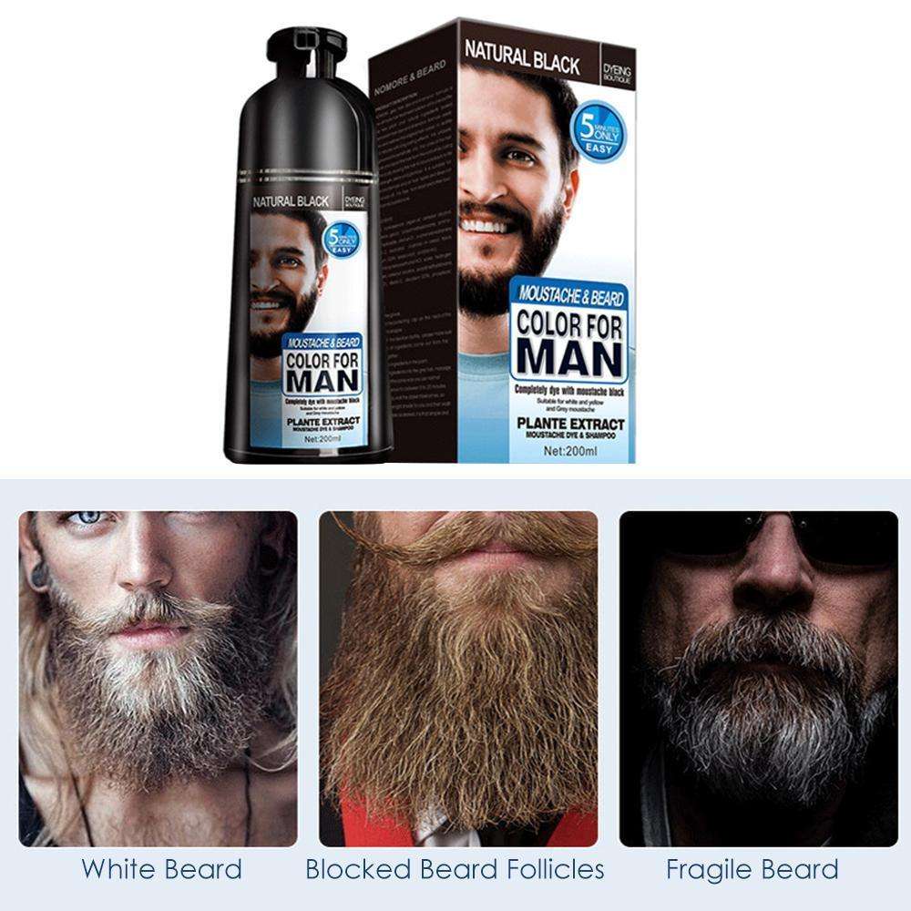 Beard Hair Color Shampoo For Men,Natural Permanent Beard DyeShampoo, Colors Hair In Minutes Long Lasting, 200ml, Black Hair DyeHaircare - Miami beauty1