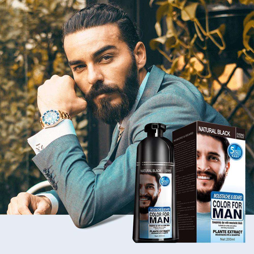 Beard Hair Color Shampoo For Men,Natural Permanent Beard DyeShampoo, Colors Hair In Minutes Long Lasting, 200ml, Black Hair DyeHaircare - Miami beauty1