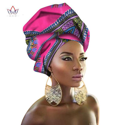 BRW Multi-color African Print Ankara Head wrap Tie Scarf High Quality Hair Accessories Gele Ipele African Bazin Rich Headwear - Miami beauty1