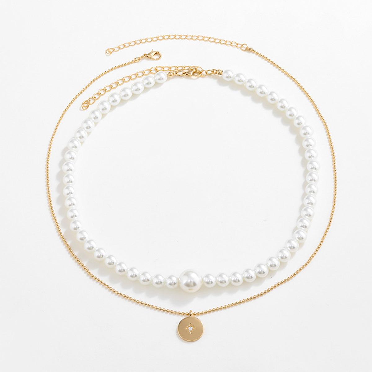 Gold-Plated Glass Pearl Necklace - Miami beauty1