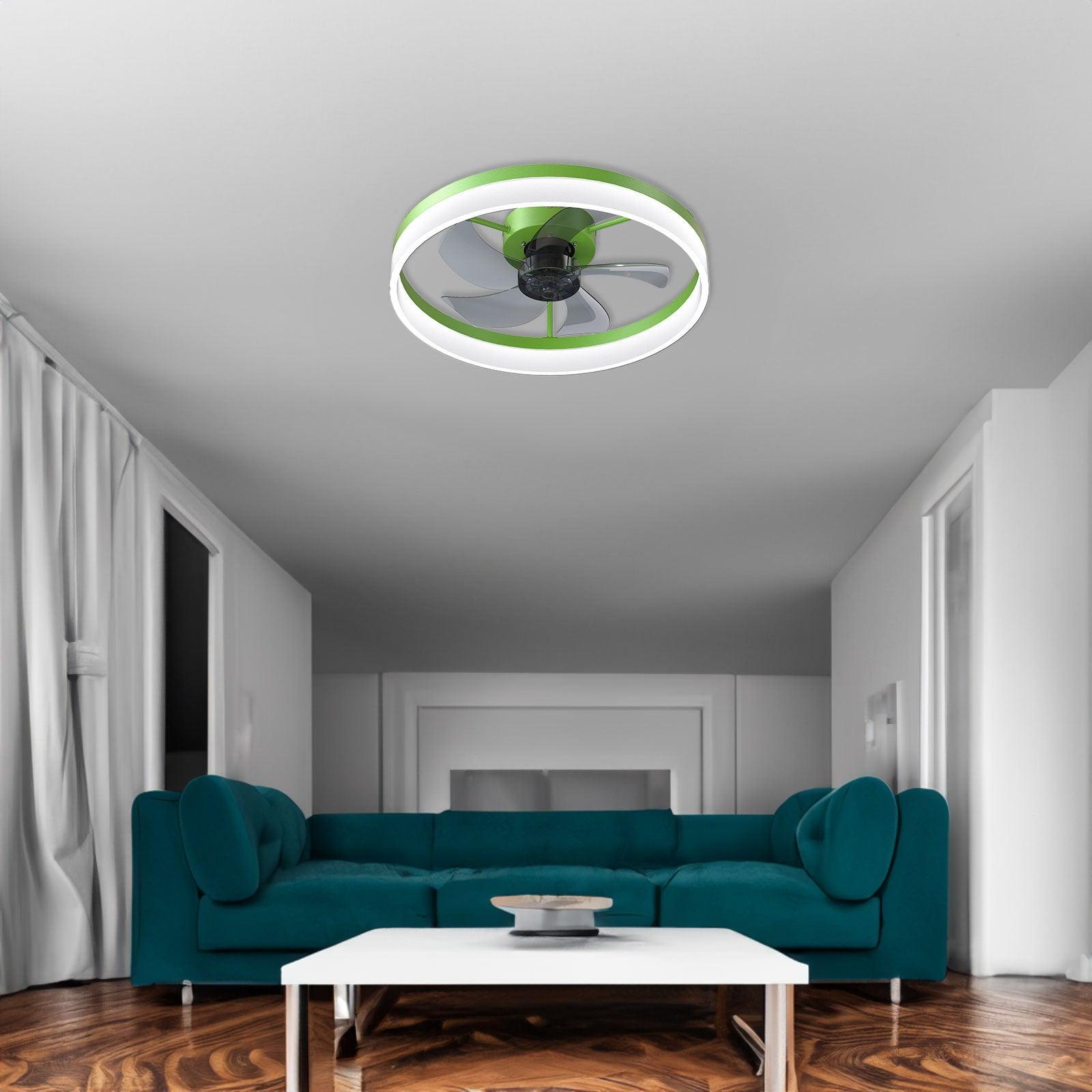 Ceiling Fans with Lights Dimmable LED Embedded installation of thin modern ceiling fans(Green) - Miami beauty1