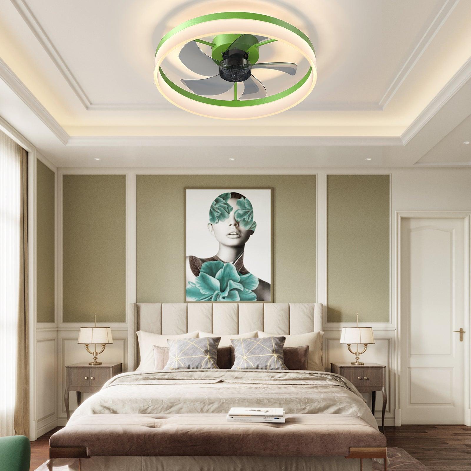 Ceiling Fans with Lights Dimmable LED Embedded installation of thin modern ceiling fans(Green) - Miami beauty1