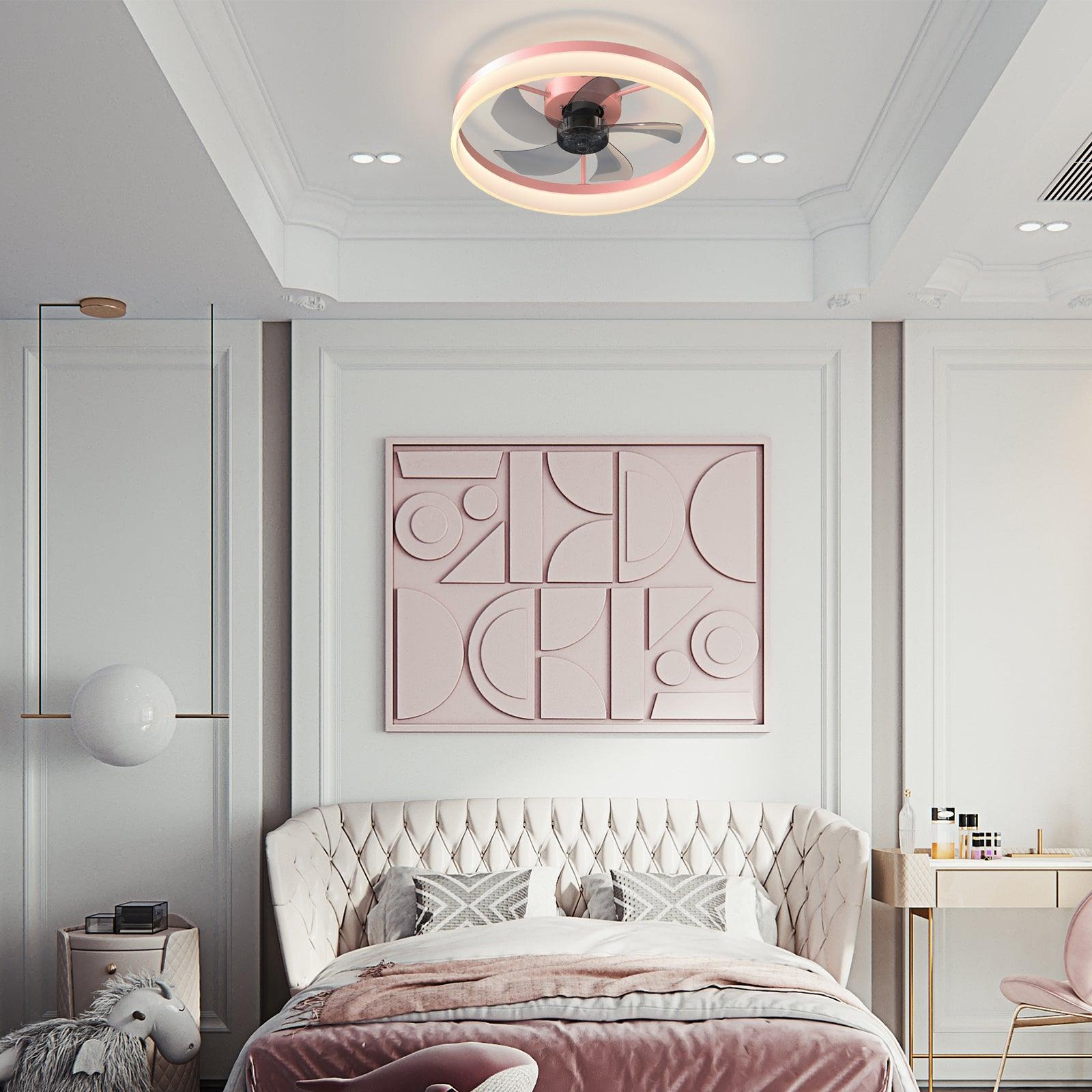 Ceiling Fans with Lights Dimmable LED Embedded installation of thin modern ceiling fans(Pink) - Miami beauty1