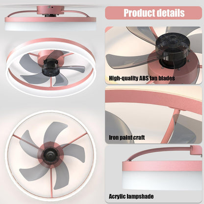 Ceiling Fans with Lights Dimmable LED Embedded installation of thin modern ceiling fans(Pink) - Miami beauty1