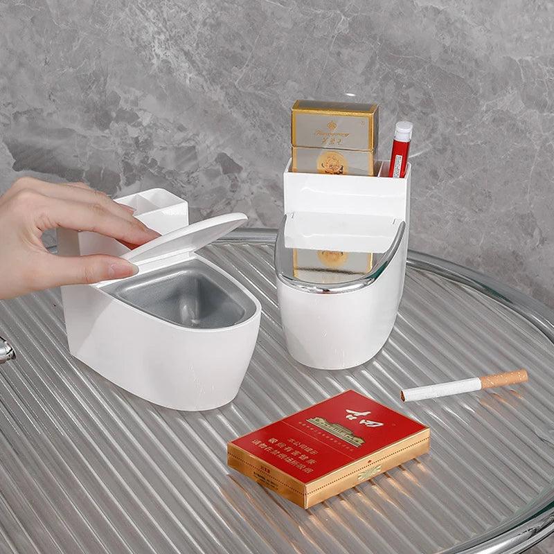 Creative Toilet Ashtray Home Bathroom Storage Cigarette Case with Lid Wall-mounted Plastic Ashtray Suitable for Home Office Use - Miami beauty1