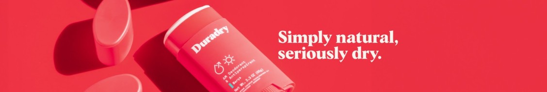 Durex packaging with text 'Simply natural, seriously dry' on a red background