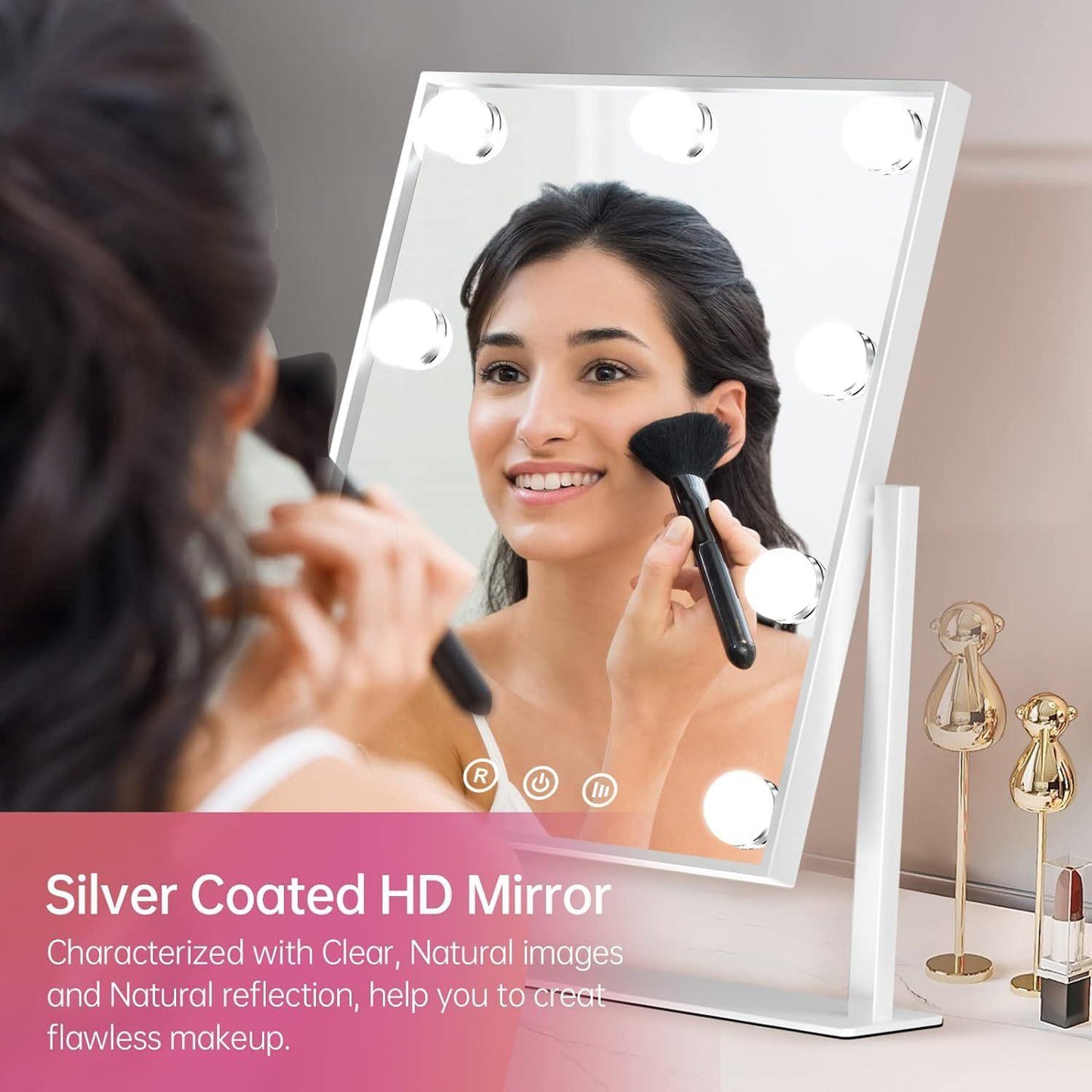 Hollywood Lighted Makeup Mirror, Lighted Vanity Mirror With 9 Dimmable Bulbs And 3 Color Lighting Modes, Smart Touch Control, Plug In Light Up Mirror, Gift