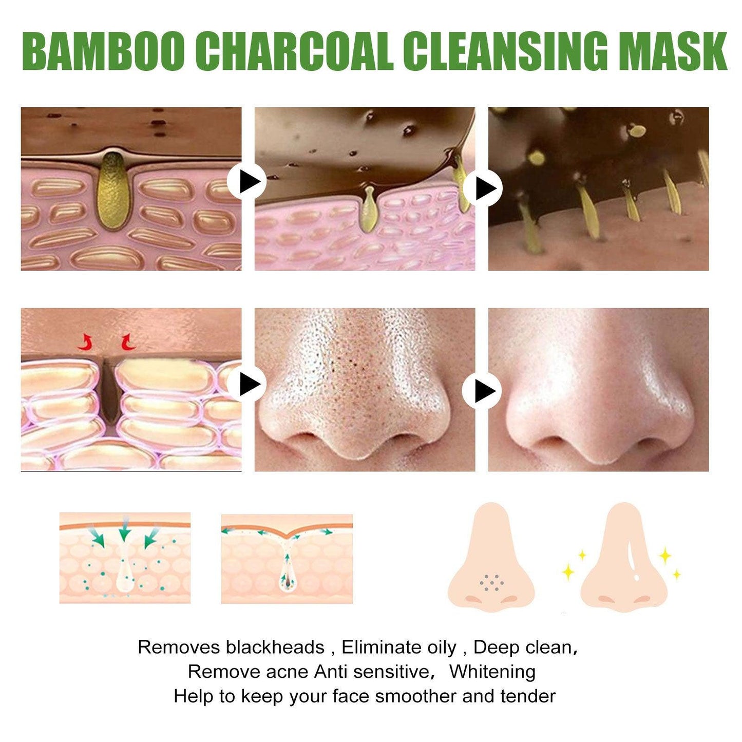 EELHOE Bamboo Charcoal Blackhead Removal Rip-Off Mask Moisturizing Blackhead Removal Acne Pore Shrinking Oil Control Mud Mask - Miami beauty1