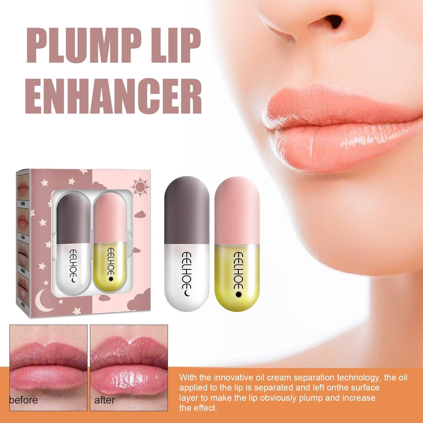 EELHOE Day And Night Lip Moisturizing Capsule, Hydrates Increases Lip Elasticity And Volumizes Lip Duller Lip Plump Lip Liquid - Miami beauty1